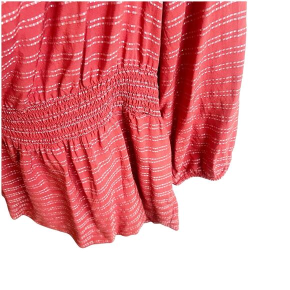 Lane Bryant Size 26/28 Square Neck Off The Shoulder Peasant Blouse Pink Metallic - Picture 6 of 12